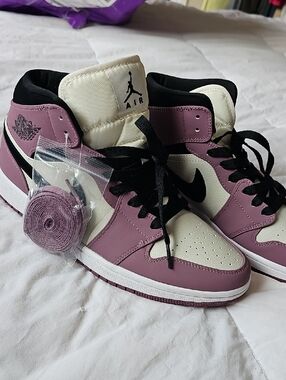 Nike Air Jordan 1 Mid Plum and Cream Wens Sneakers